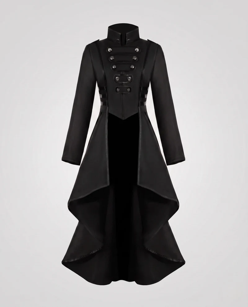 Damen Eleganter Kapuzenmantel mit asymmetrischem Saum und kunstvollen Knöpfen Drune