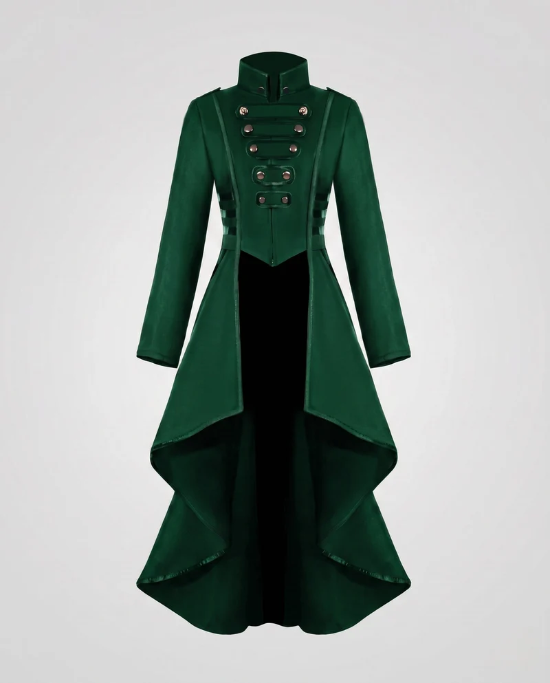Damen Eleganter Kapuzenmantel mit asymmetrischem Saum und kunstvollen Knöpfen Drune