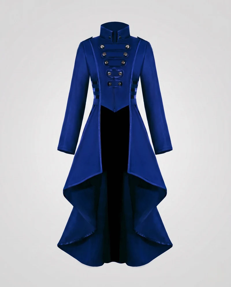 Damen Eleganter Kapuzenmantel mit asymmetrischem Saum und kunstvollen Knöpfen Drune