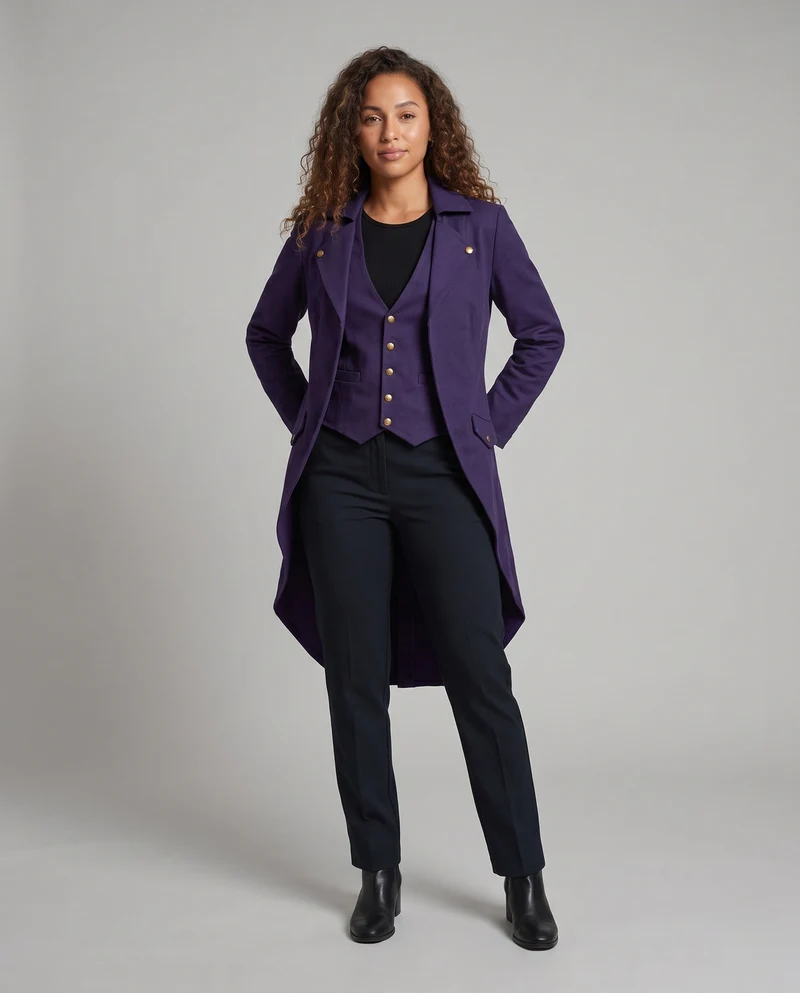 Damen Eleganter Kapuzenmantel mit asymmetrischem Saum und kunstvollen Verzierungen Drune