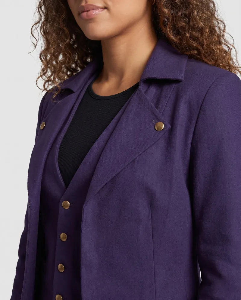 Damen Eleganter Kapuzenmantel mit asymmetrischem Saum und kunstvollen Verzierungen Drune