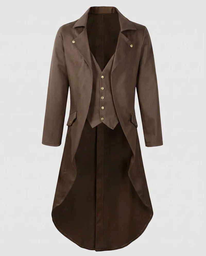 Damen Eleganter Kapuzenmantel mit asymmetrischem Saum und kunstvollen Verzierungen Drune
