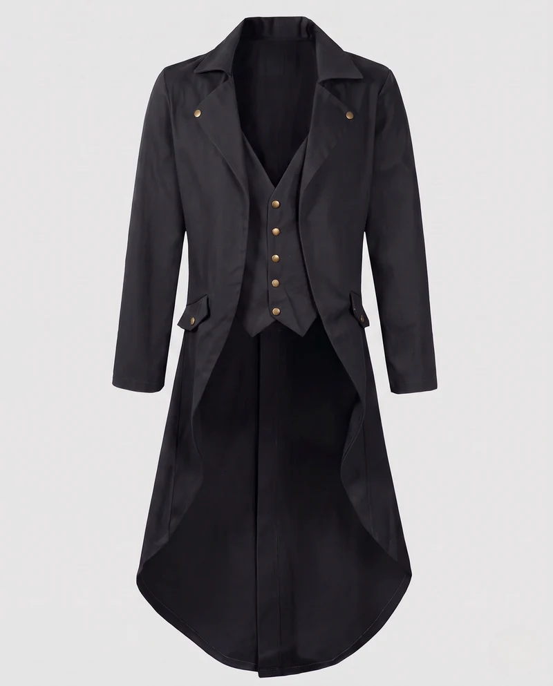 Damen Eleganter Kapuzenmantel mit asymmetrischem Saum und kunstvollen Verzierungen Drune
