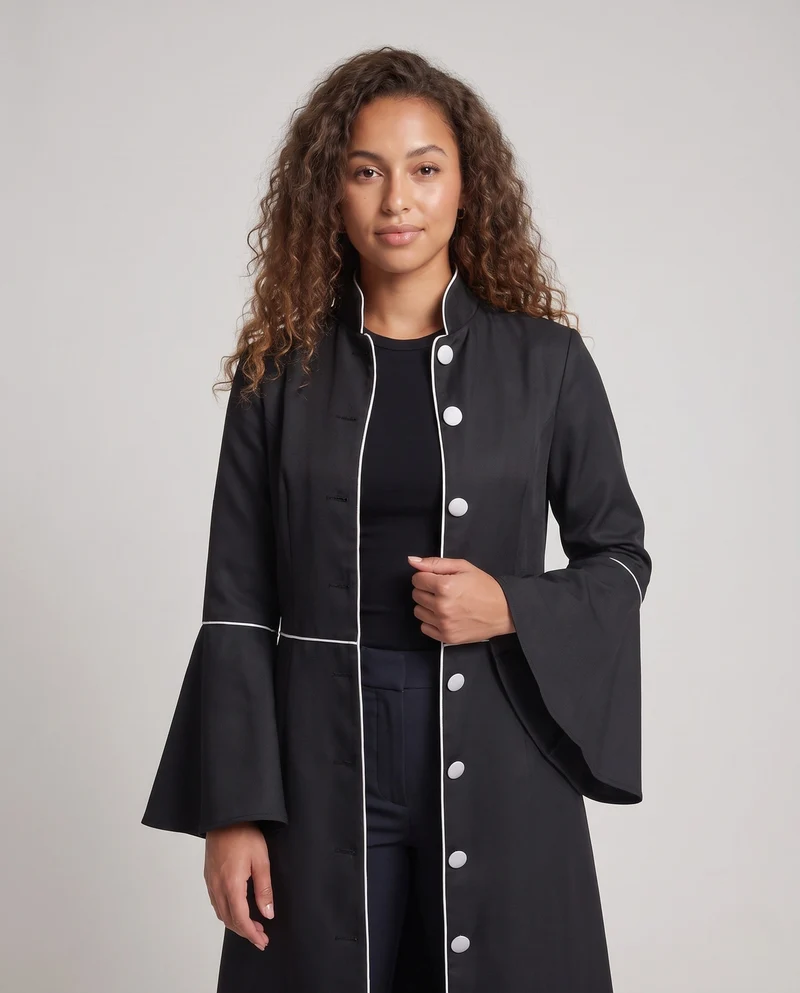 Damen Eleganter Langen Mantel mit Glockenärmeln und dekorativem Saum Drune