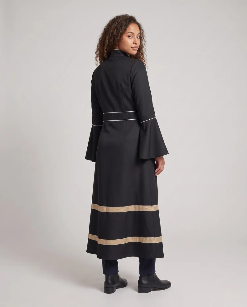 Damen Eleganter Langen Mantel mit Glockenärmeln und dekorativem Saum Drune