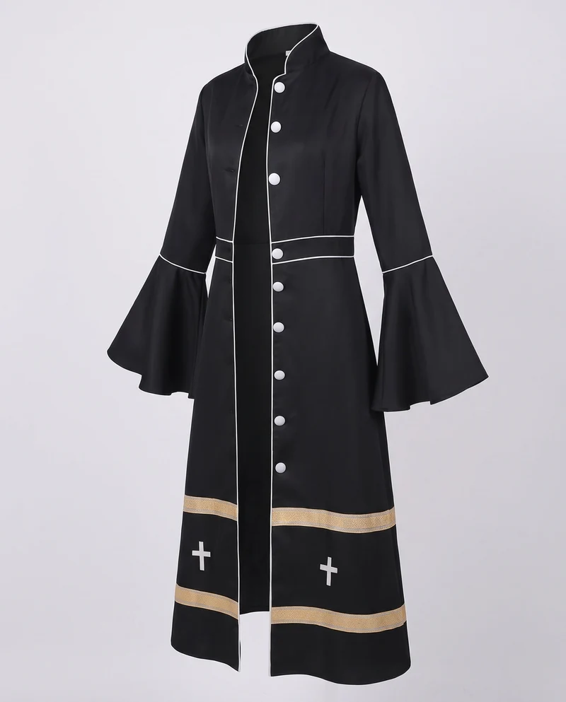 Damen Eleganter Langen Mantel mit Glockenärmeln und dekorativem Saum Drune
