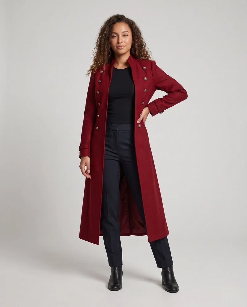 Damen Eleganter langer Steppmantel mit kunstvollen Knöpfen Drune