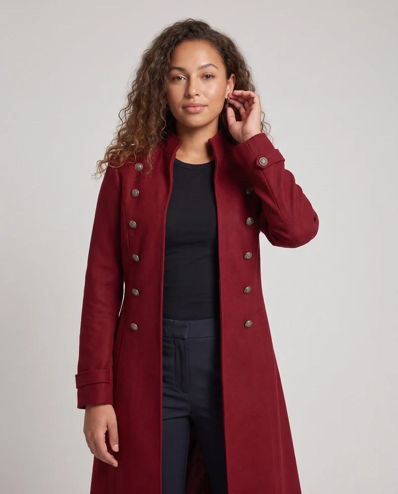 Damen Eleganter langer Steppmantel mit kunstvollen Knöpfen Drune