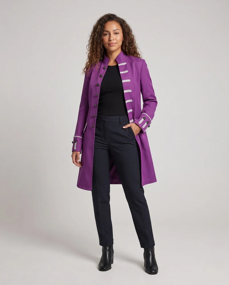 Damen eleganter Langmantel mit kunstvollen Knöpfen und asymmetrischem Saum Drune