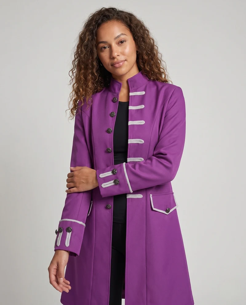Damen eleganter Langmantel mit kunstvollen Knöpfen und asymmetrischem Saum Drune