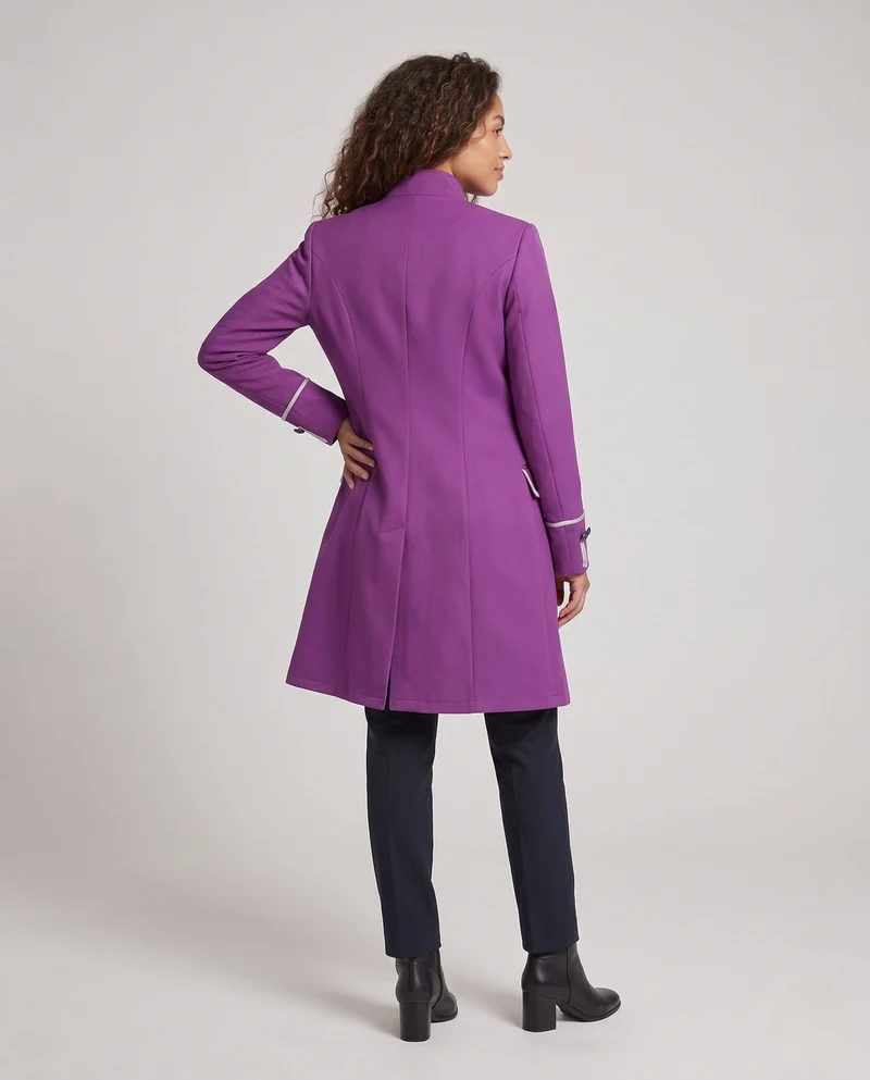 Damen eleganter Langmantel mit kunstvollen Knöpfen und asymmetrischem Saum Drune