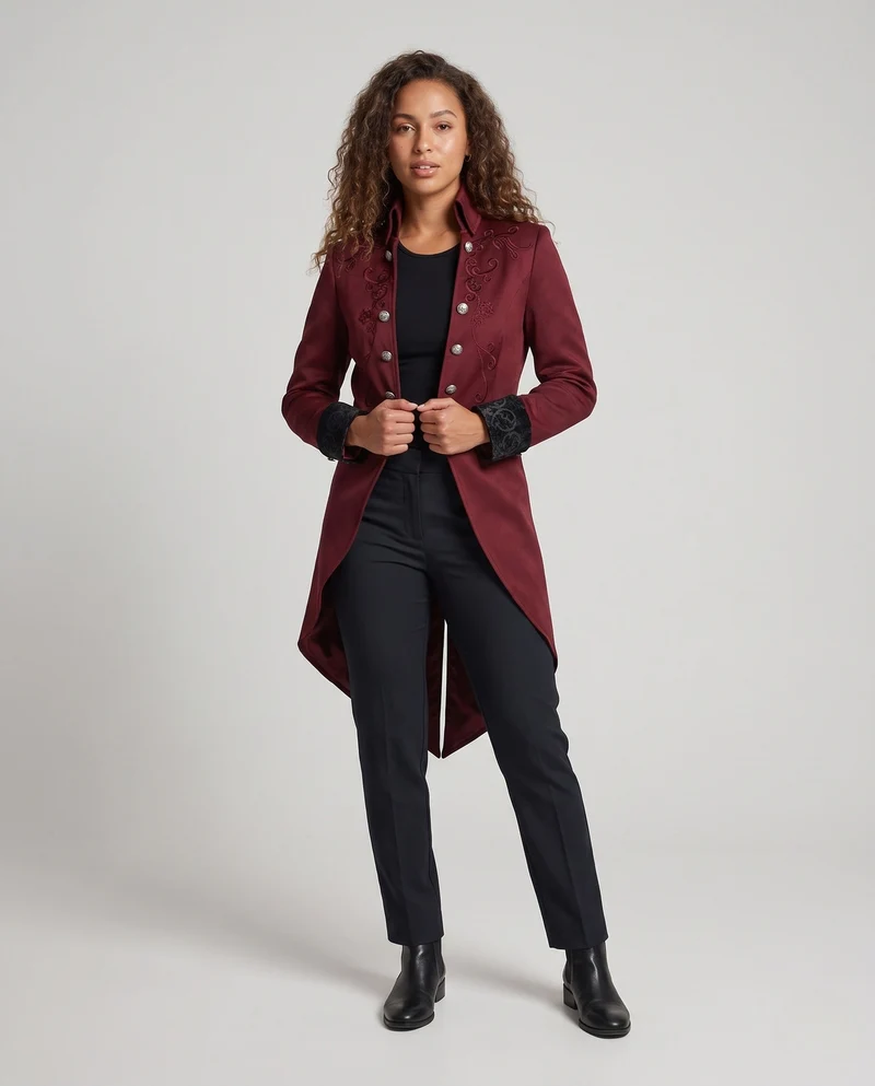 Damen Eleganter Langmantel mit kunstvollen Verzierungen Drune