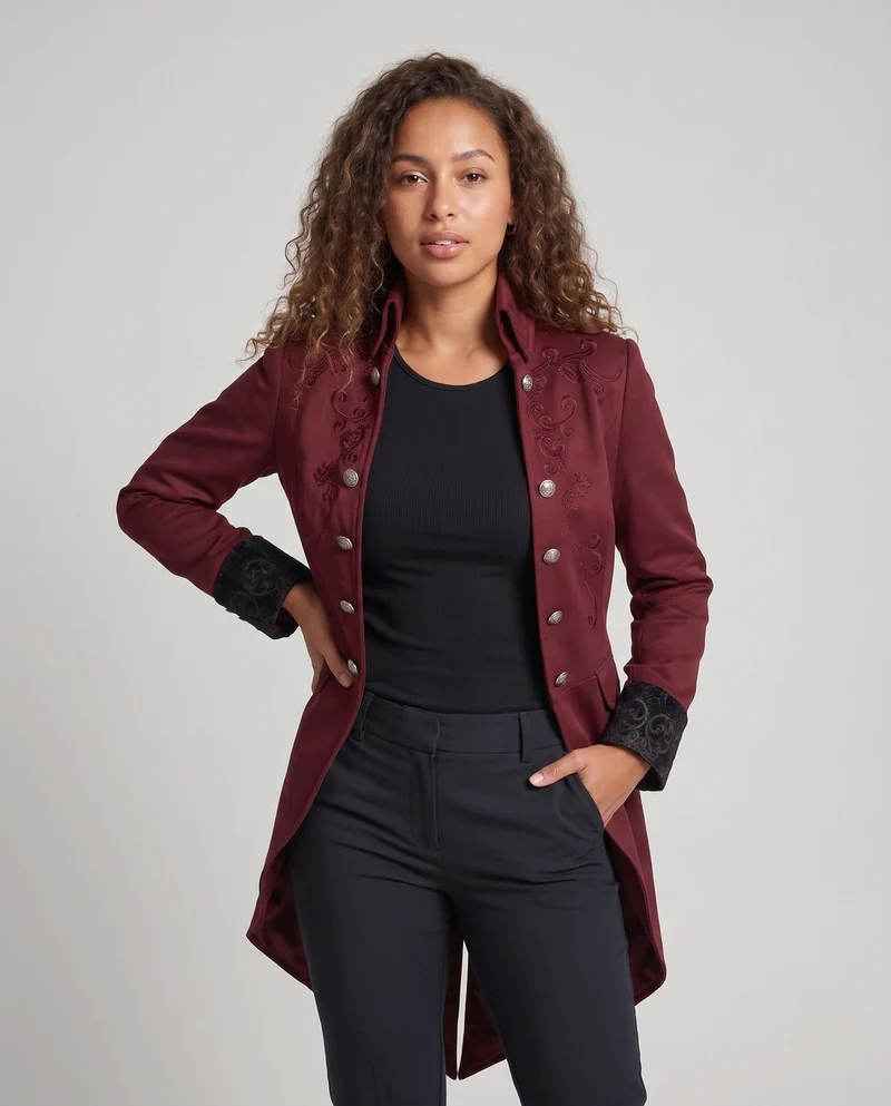 Damen Eleganter Langmantel mit kunstvollen Verzierungen Drune