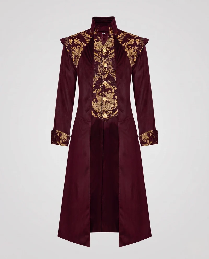 Damen Eleganter Langmantel mit kunstvoller Verzierungen und Stehkragen Drune