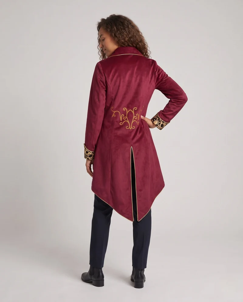 Damen Eleganter Samt-Mantel mit kunstvollen Verzierungen Drune
