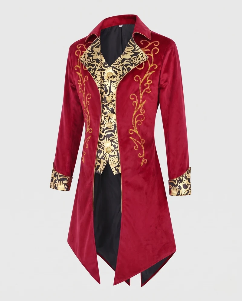 Damen Eleganter Samt-Mantel mit kunstvollen Verzierungen Drune