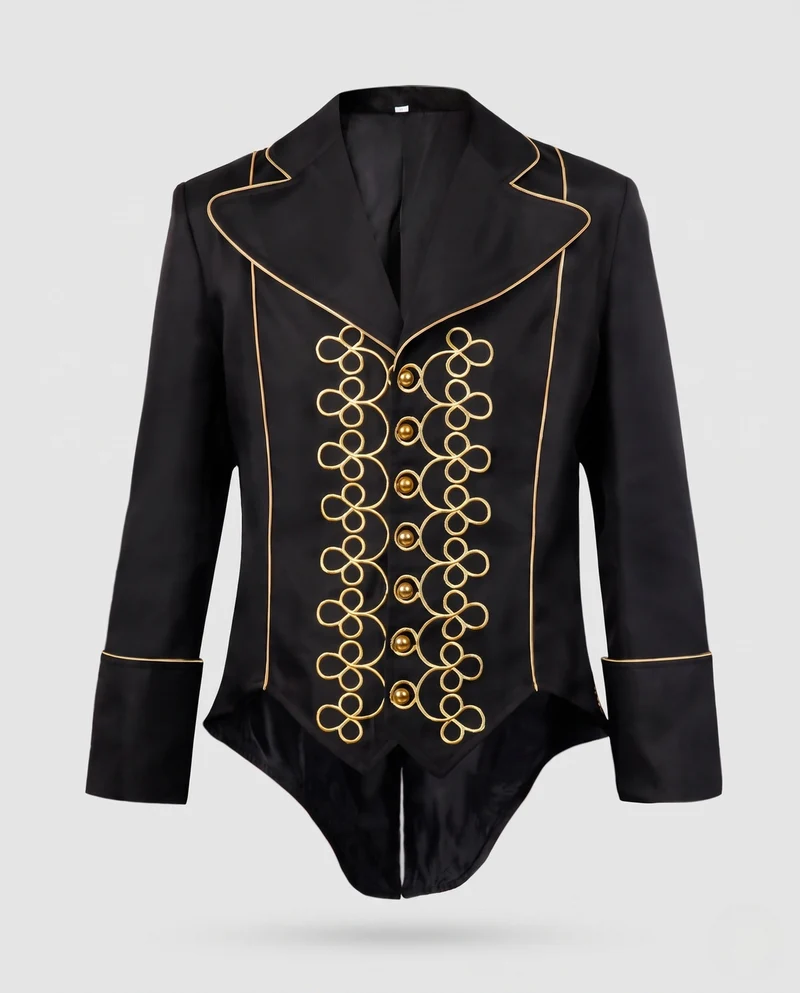 Damen Eleganter Satinblazer mit kunstvollen goldenen Verzierungen Drune