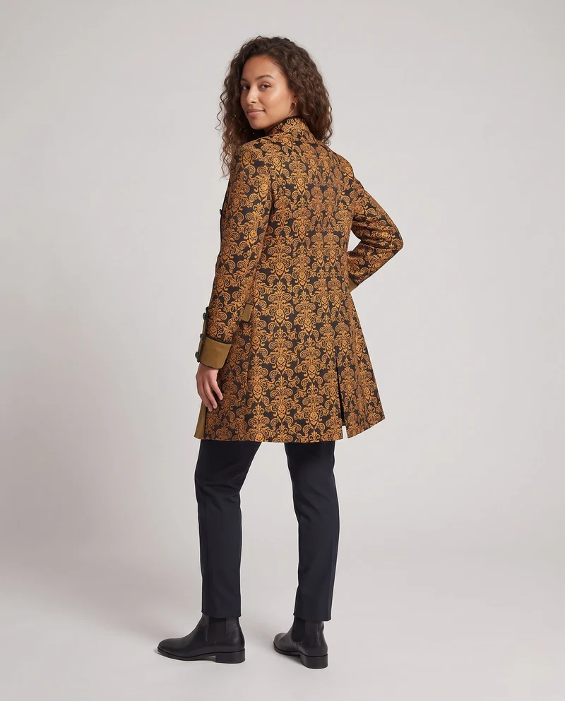 Damen Eleganter Stehkragen-Mantel mit kunstvollem Muster und verziertem Saum Drune