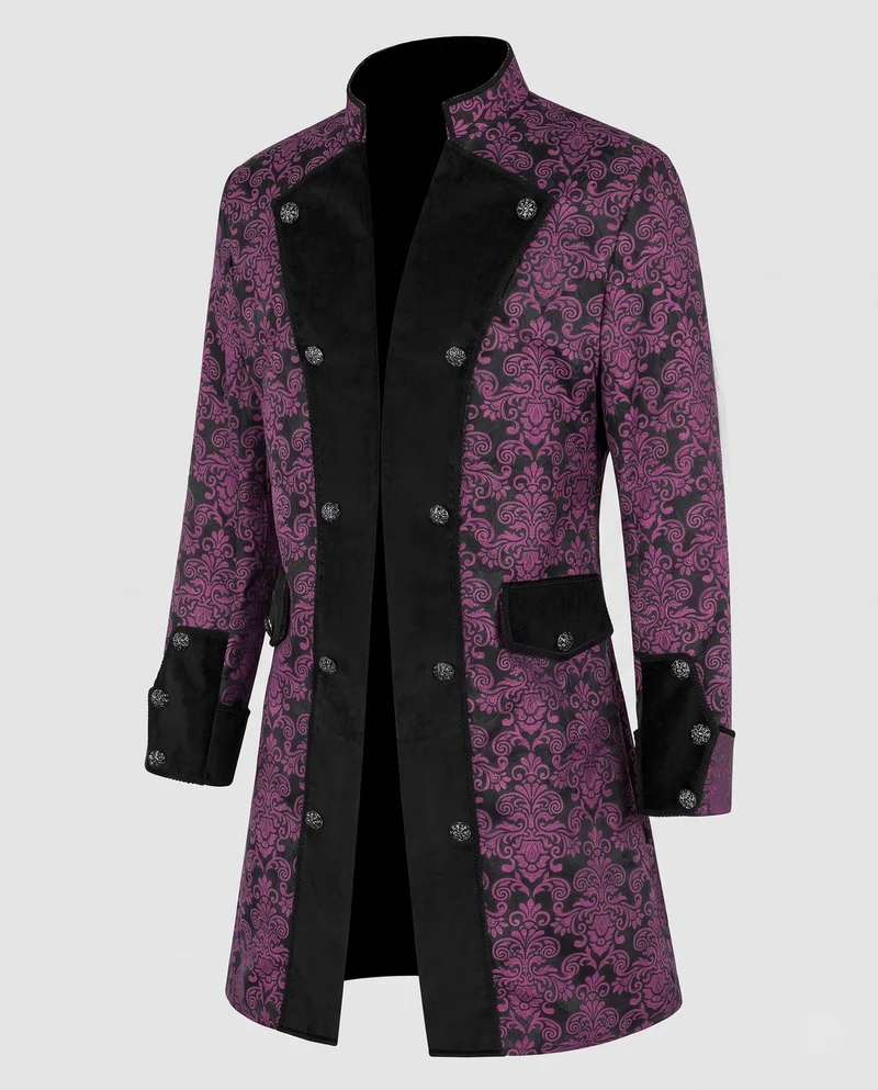 Damen Eleganter Stehkragen-Mantel mit kunstvollem Muster und verziertem Saum Drune