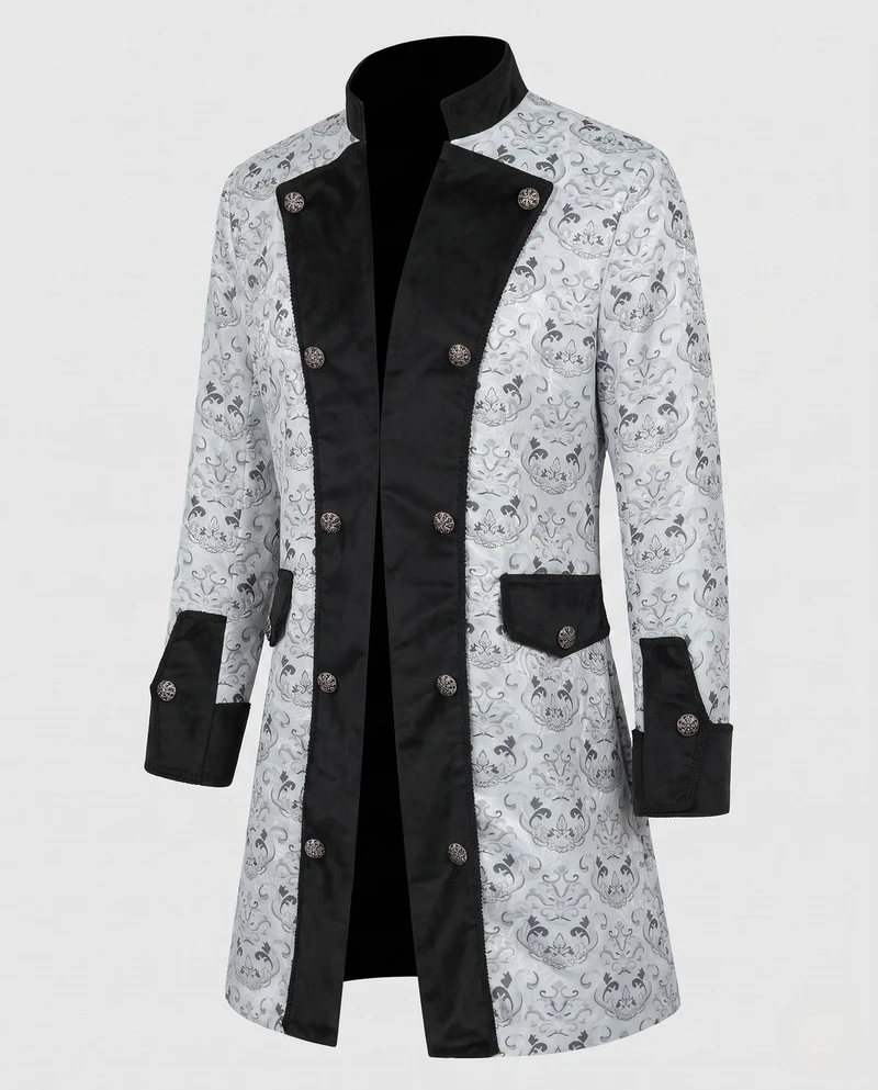 Damen Eleganter Stehkragen-Mantel mit kunstvollem Muster und verziertem Saum Drune