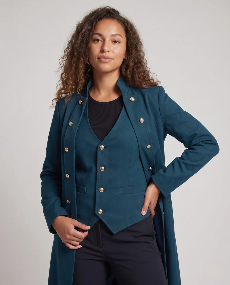 Damen Eleganter Stehkragen-Mantel mit kunstvollen Knöpfen und Schnürdetails Drune