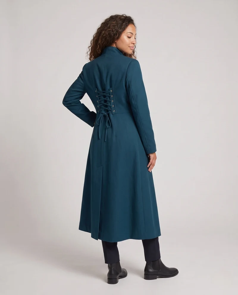 Damen Eleganter Stehkragen-Mantel mit kunstvollen Knöpfen und Schnürdetails Drune