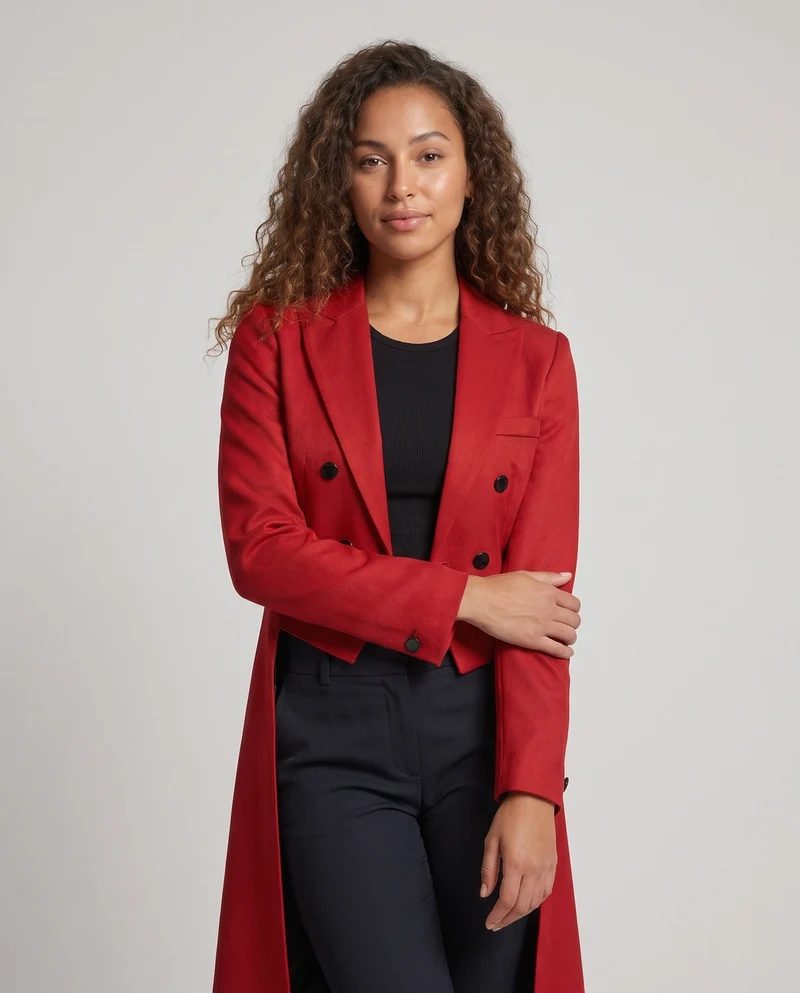 Damen Eleganter, taillierter Mantel mit doppelt-knopf und asymmetrischem Saum Drune