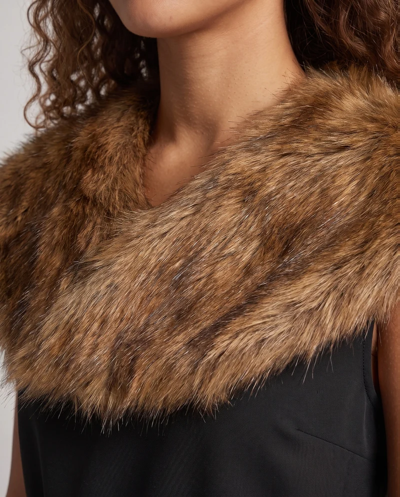 Damen Eleganter Umhang mit luxuriösem Fellkragen und Gürtel Drune