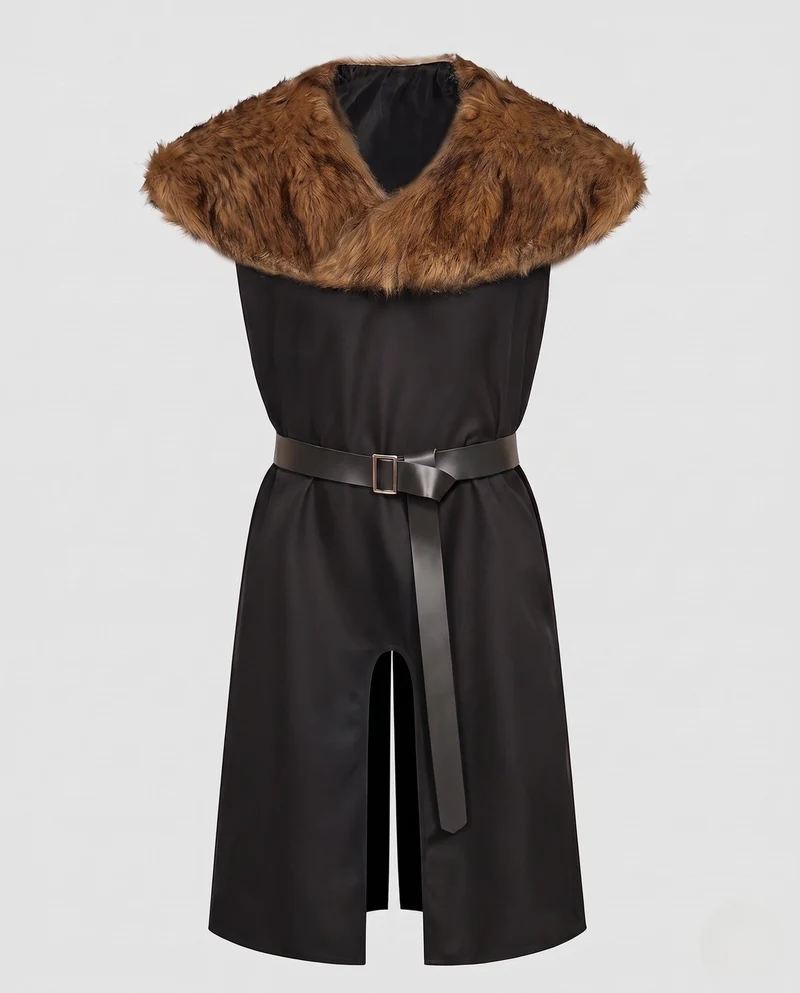 Damen Eleganter Umhang mit luxuriösem Fellkragen und Gürtel Drune
