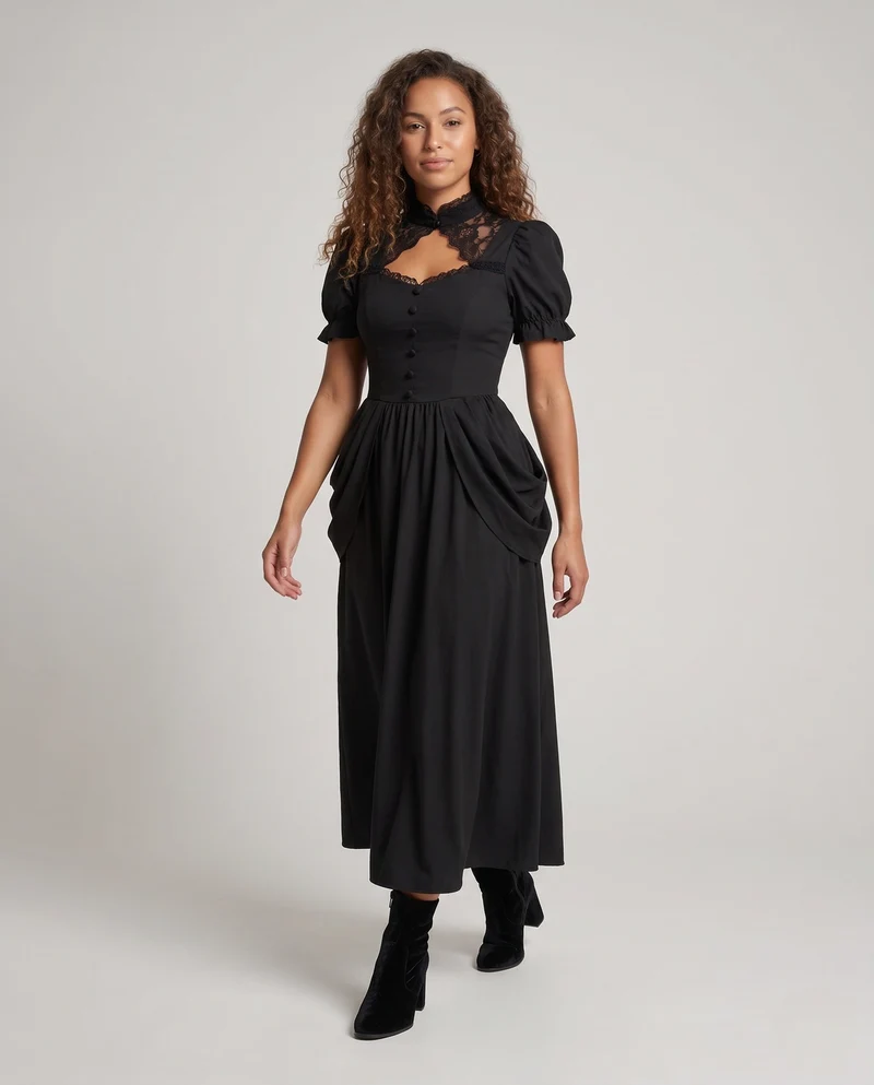 Damen Elegantes Abendkleid mit Rüschendetails und Spitzenakzenten Drune