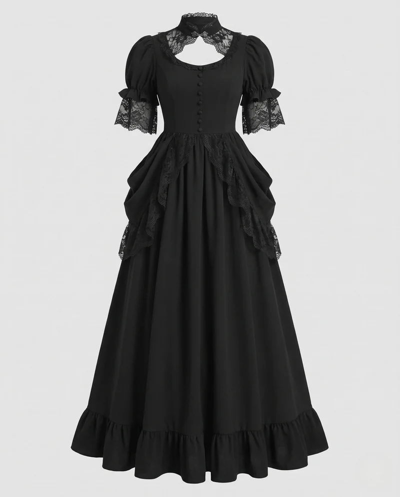 Damen Elegantes Abendkleid mit Rüschendetails und Spitzenakzenten Drune