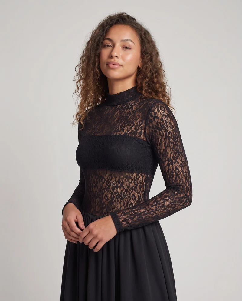 Damen Elegantes Abendkleid mit transparenten Ärmeln und weichem Rock Drune