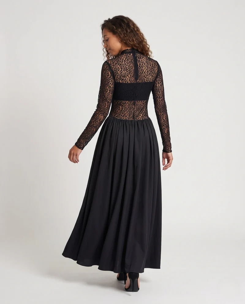 Damen Elegantes Abendkleid mit transparenten Ärmeln und weichem Rock Drune