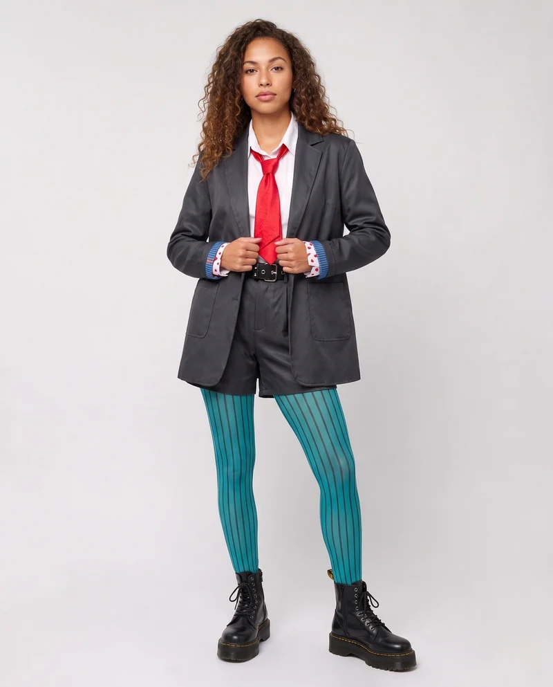 Damen elegantes Anzug-Kostümset mit Blazer, Krawatte und kurzen Hosen Drune