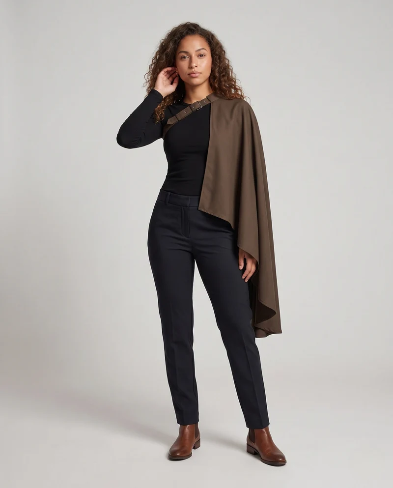 Damen elegantes Cape mit dekorativem Saum Drune