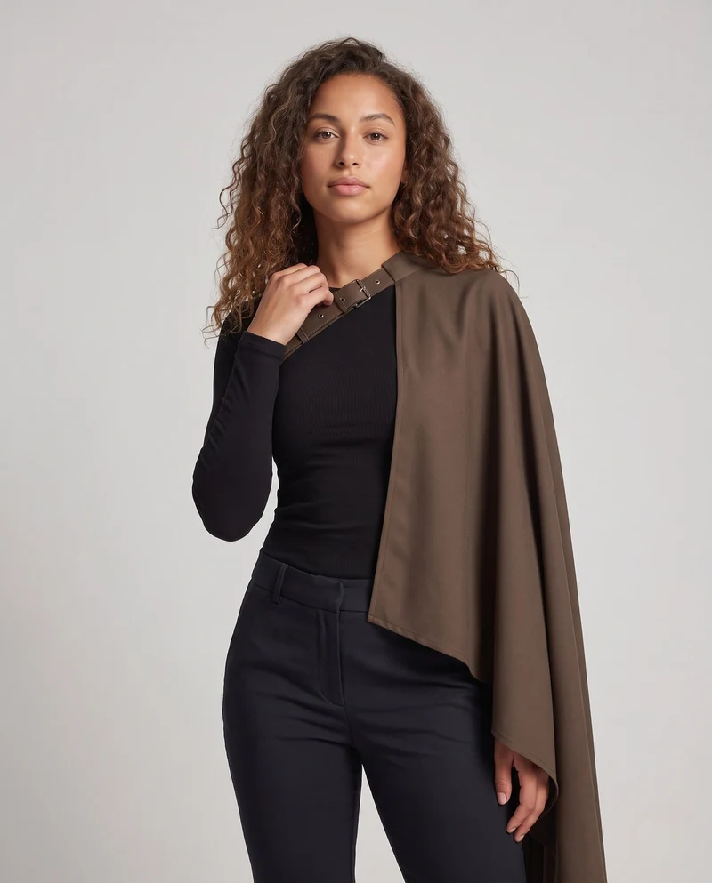 Damen elegantes Cape mit dekorativem Saum Drune