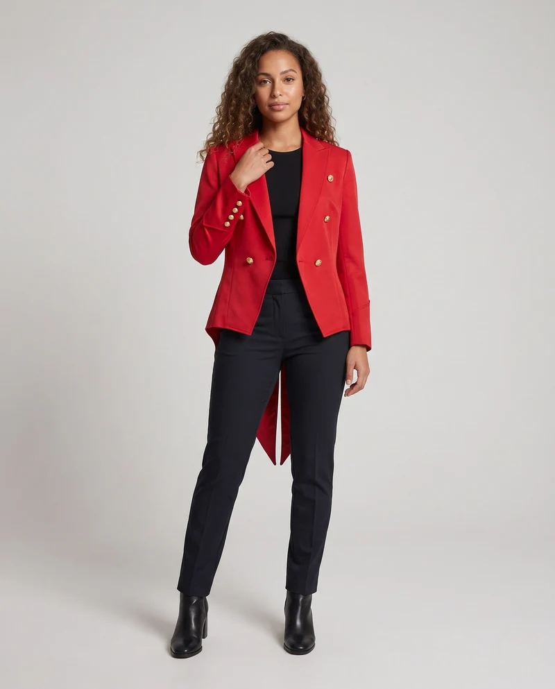 Damen elegantes Frack-Kostüm mit Samt-Detail und passendem Fliegenband Drune