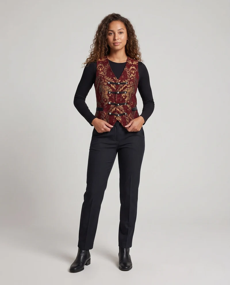 Damen elegantes, gemustertes Weste mit edlen Knöpfen Drune