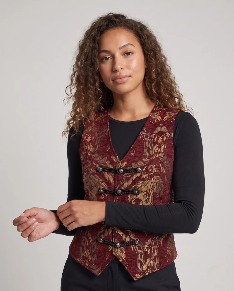 Damen elegantes, gemustertes Weste mit edlen Knöpfen Drune