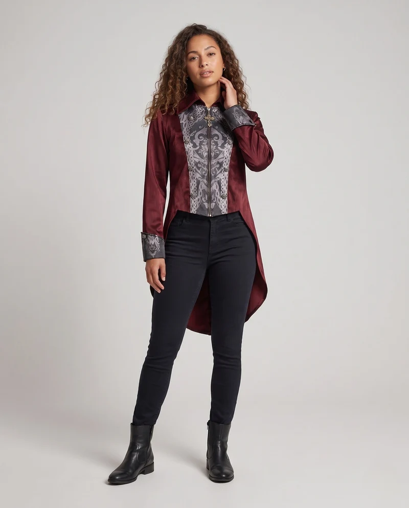 Damen Elegantes historischen Kostümjacke mit kunstvollen Verzierungen Drune