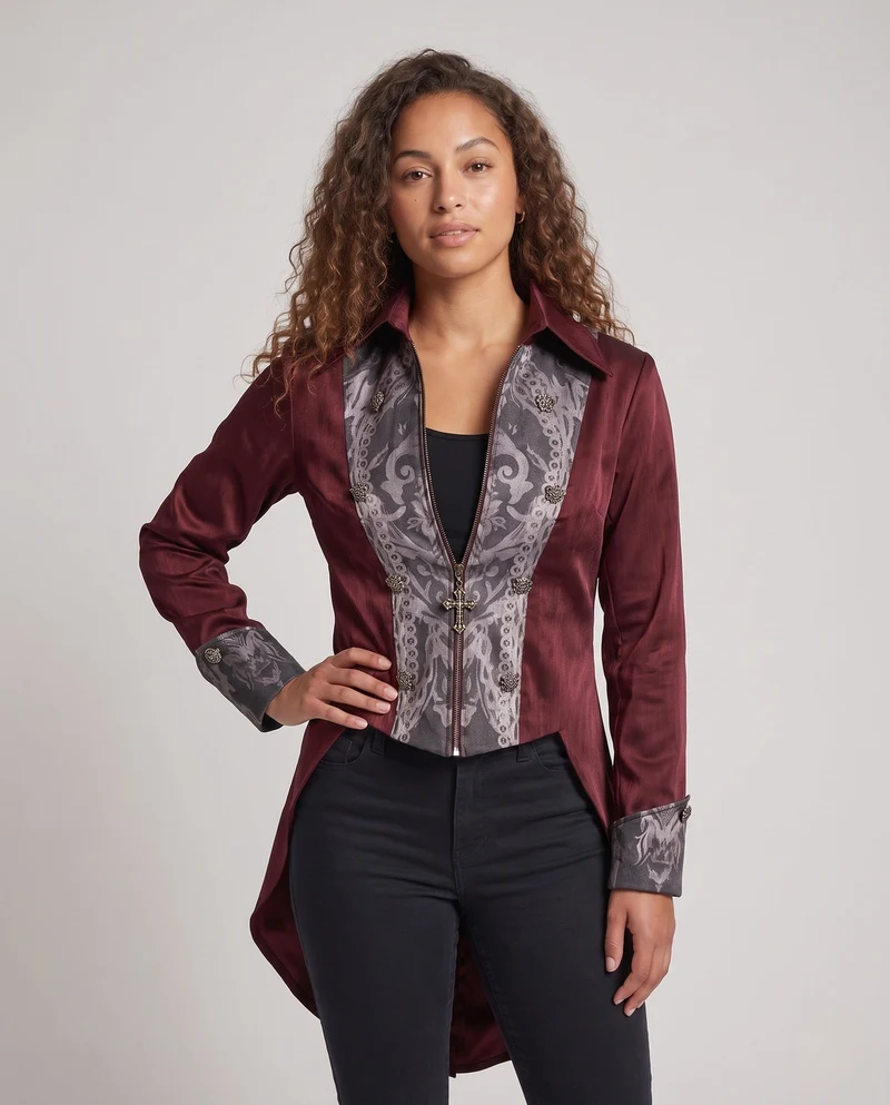 Damen Elegantes historischen Kostümjacke mit kunstvollen Verzierungen Drune