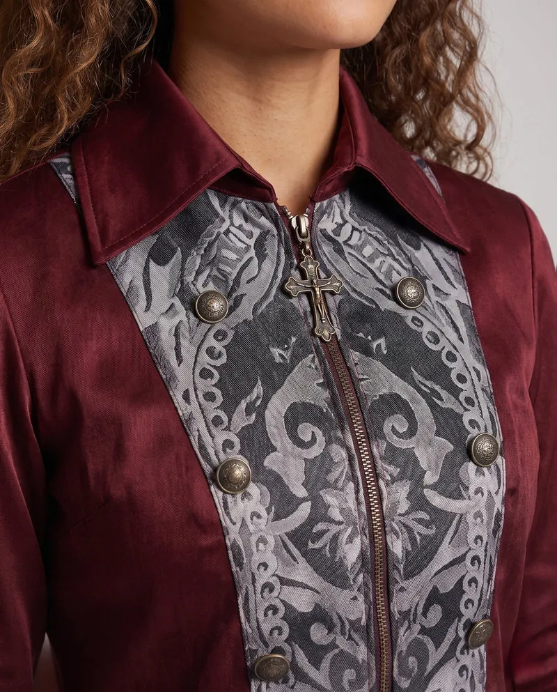 Damen Elegantes historischen Kostümjacke mit kunstvollen Verzierungen Drune