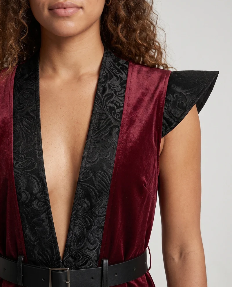 Damen Elegantes Kostümkleid mit kunstvoller Schnürung und stylischem Gürtel Drune