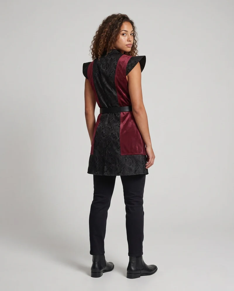 Damen Elegantes Kostümkleid mit kunstvoller Schnürung und stylischem Gürtel Drune