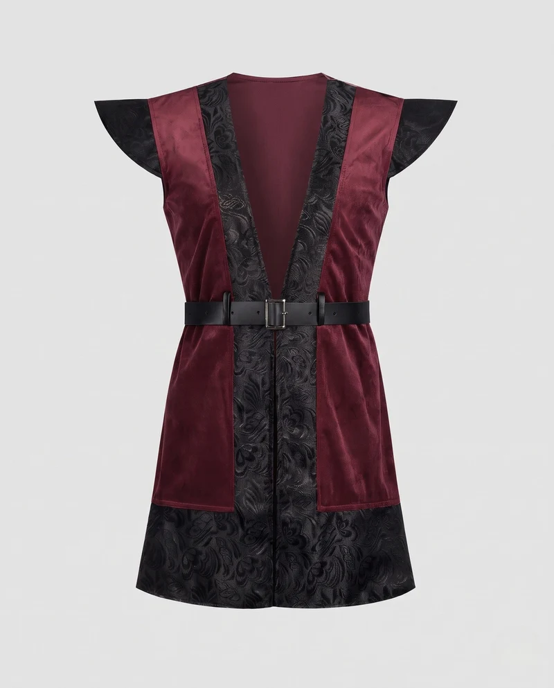 Damen Elegantes Kostümkleid mit kunstvoller Schnürung und stylischem Gürtel Drune