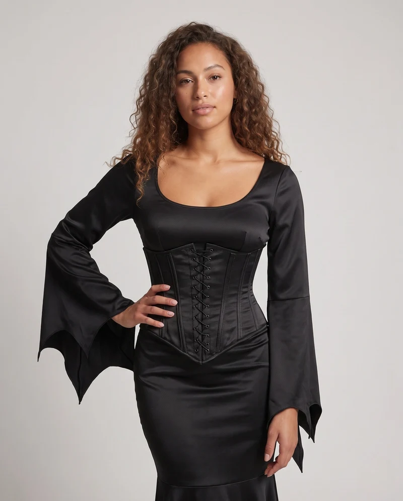 Damen Elegantes Langarm Maxikleid mit schwingendem Saum und weit ausgestellten Ärmeln Drune