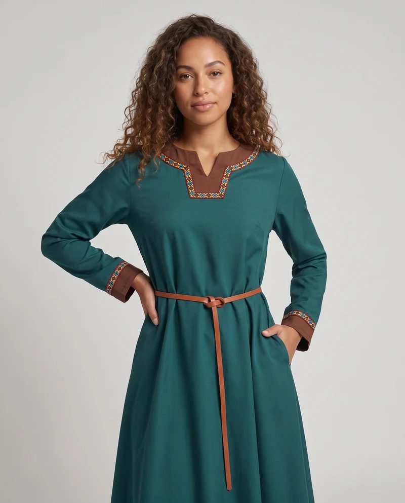 Damen Elegantes langärmliges Kleid mit Stickerei Drune