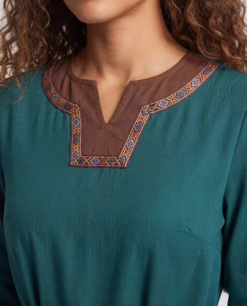 Damen Elegantes langärmliges Kleid mit Stickerei Drune
