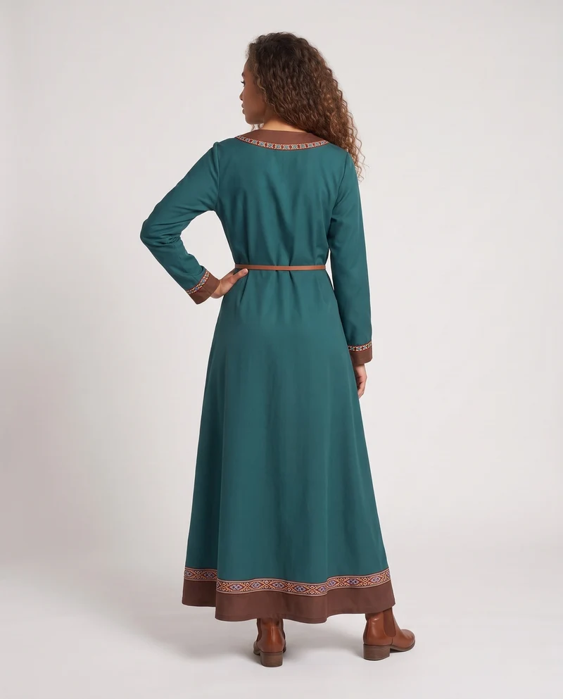 Damen Elegantes langärmliges Kleid mit Stickerei Drune