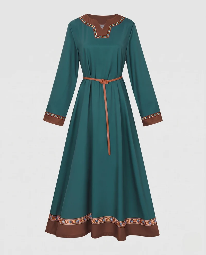 Damen Elegantes langärmliges Kleid mit Stickerei Drune